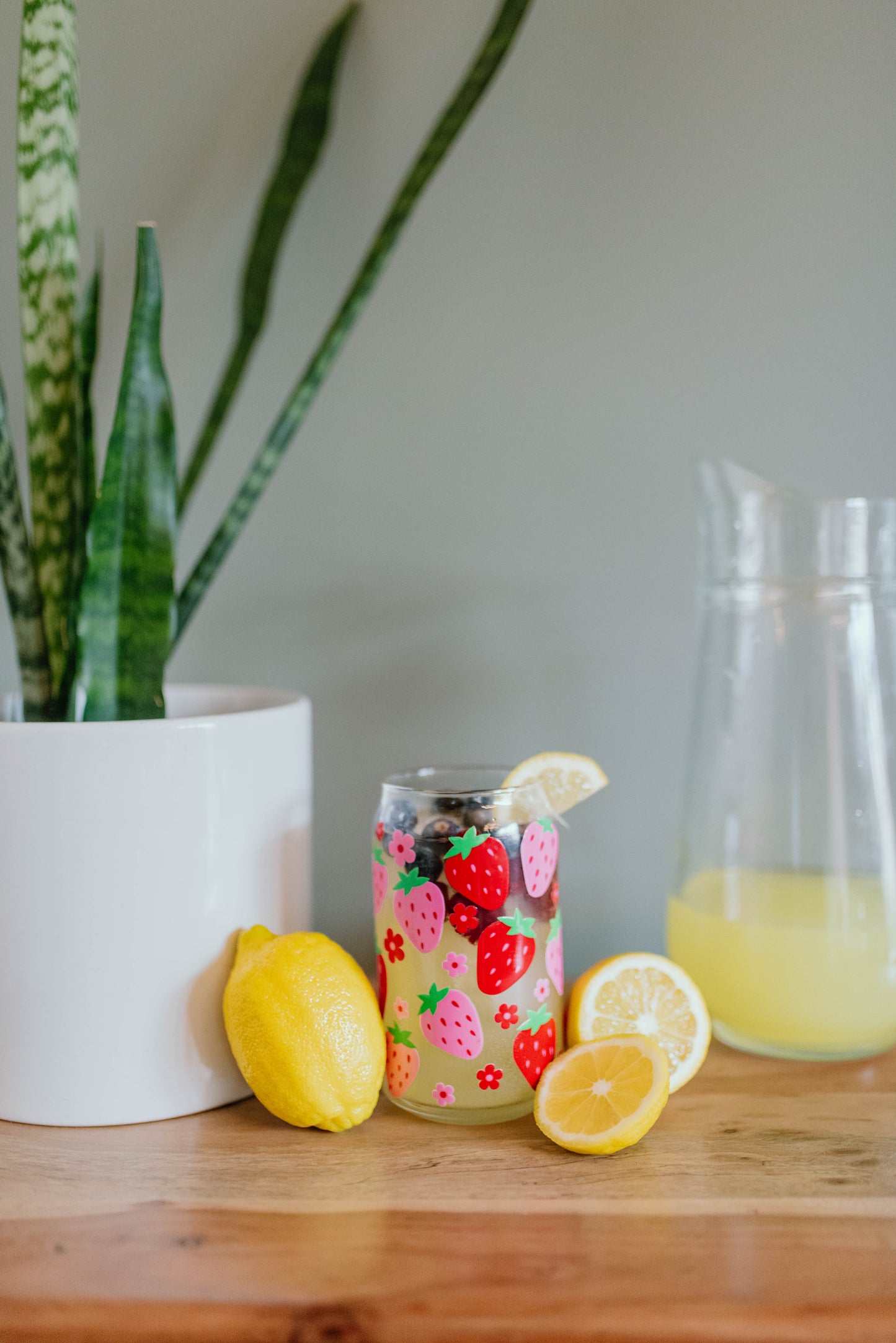 Summer Strawberries Glass Cup