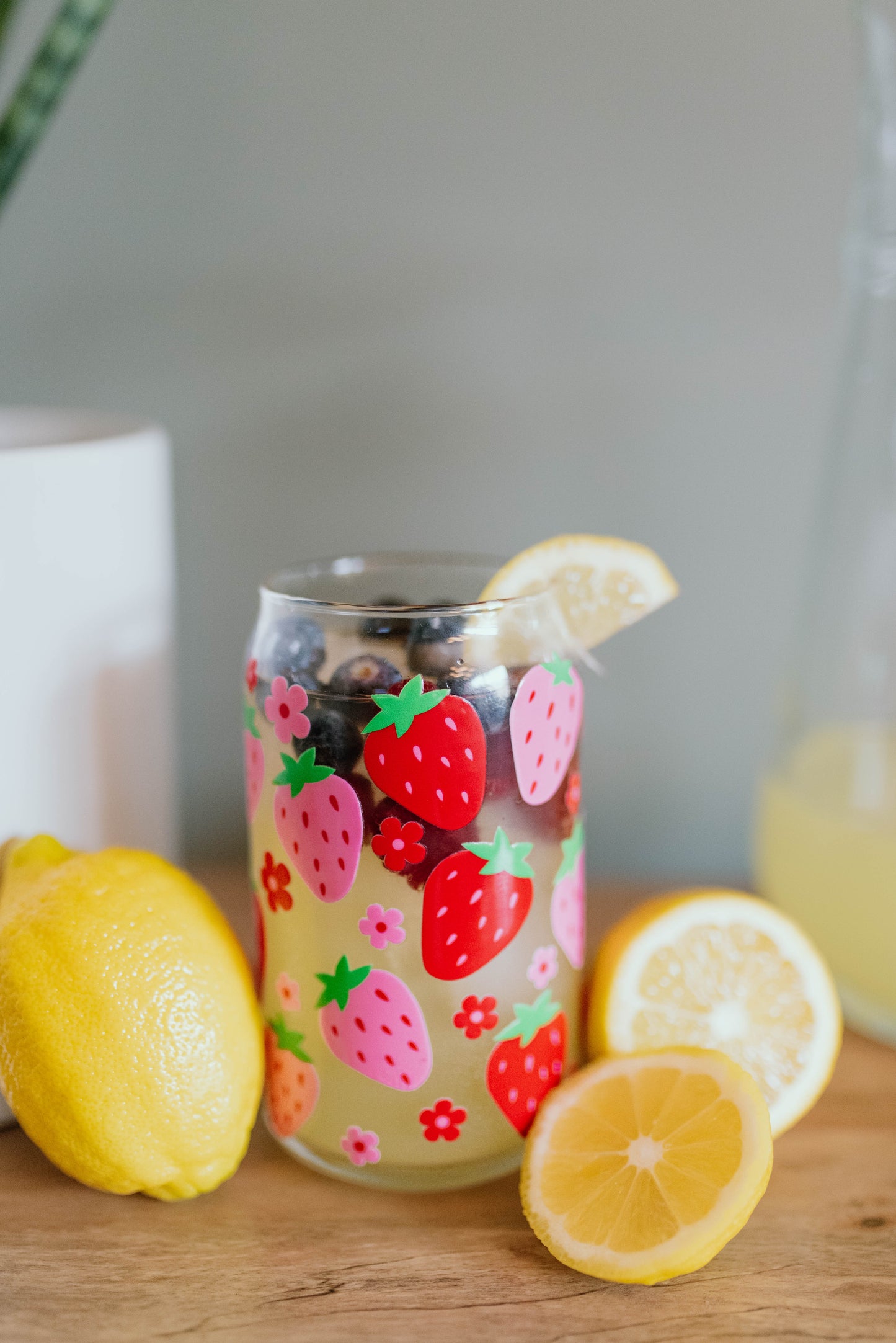 Summer Strawberries Glass Cup