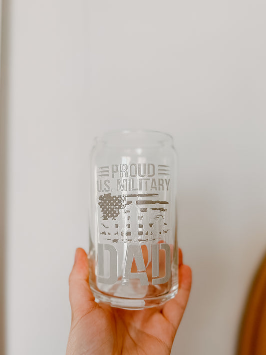 Proud US Military Dad Glass Cup